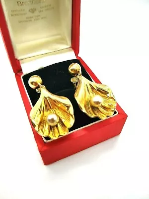 VTG Forstner 1/20 12K GF Scalloped Shell Gold Tone Screw Back Earrings Signed • $12.80