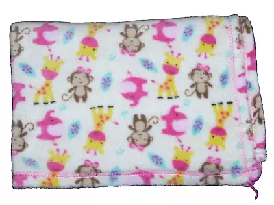 Cutie Pie Monkey Giraffe Elephant Girl Safari Jungle Baby Blanket Pink Yellow • $42.95