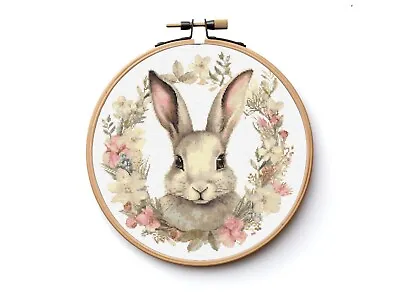 Easter Bunny Counted Cross Stitch Pattern PDF Rabbit Floral Style Spring • £4.98