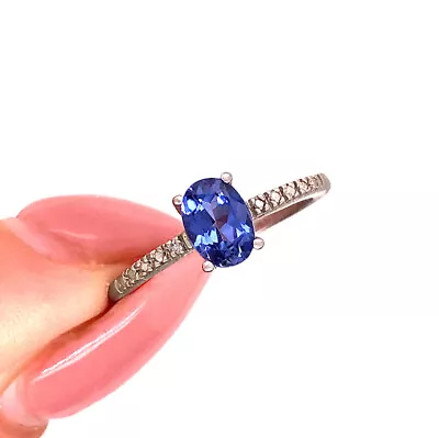 Oval Cut Created Tanzanite Right-Hand Ring In 10k White Gold • £135.12