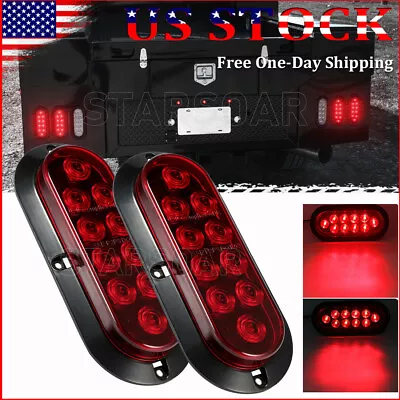 2x Sealed RED 6 Oval Trailer Truck LED Stop/Turn/Tail Brake Light Surface Mount • $17.95