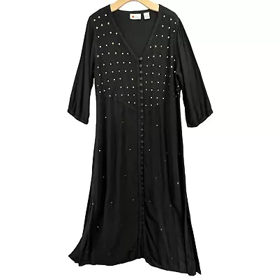 Soft Surroundings Dress Womens XL Black Kaftan Maxi Embroidered Sequin Moroccan • $39.88