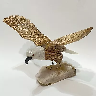 VTG Eagle Hawk Bird In Flight Carved Crystal Rock Quartz Stone Figurine C • $19.99