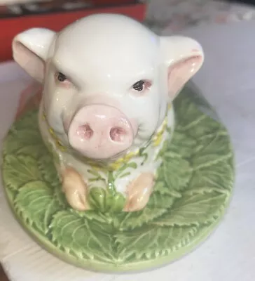 Rare Vintage Neiman Marcus Majolica Pig Covered Lidded Butter Dish Made In Italy • $65