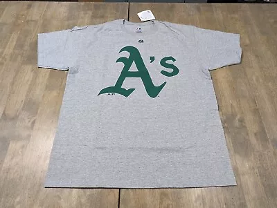 Majestic Oakland Athletics Shirt Adult Medium Gray Logo MLB Crewneck Mens 15189 • $15