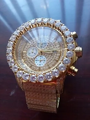 Rare Master Of Bling Gold Simulated Diamond Men's Watch • $900