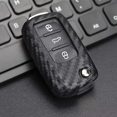$10.88 • Buy Silicone Carbon Fiber Flip Key Case Cover For VW Golf 6/Tiguan/Polo 5/Passat