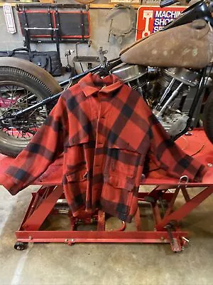 Vintage Hirsch Weis Buffalo Plaid Virgin Wool Mackinaw Hunting Jacket Adult Sz L • $140