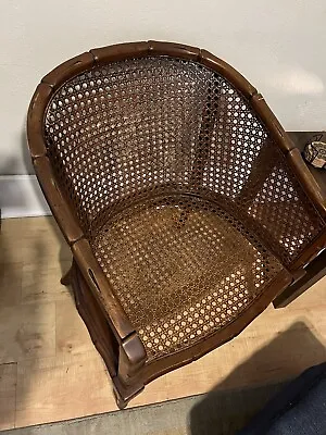 Hollywood Regency Faux Bamboo And Cane Barrel Back Armchair Buyer$Ship • $175
