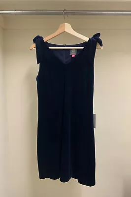 New Vince Camuto Dark Blue Velvet Dress Sz 6 Bows On Sleeves Evening Holiday • $59.95