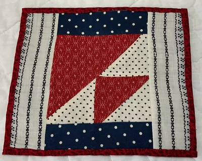 Vintage Antique Patchwork Quilt Table Topper Rectangle Triangles Red Navy • $7.45