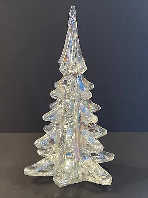 $64 • Buy VTG 8.5” Opalescent Twisted Top Crystal Art Glass Village Christmas Tree