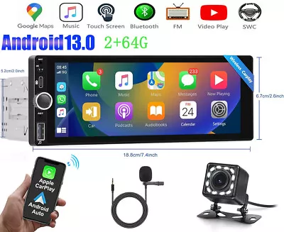 Single 1Din Apple CarPlay Car Stereo Reverse Radio FM Bluetooth Head Unit 2+64G • $129.58