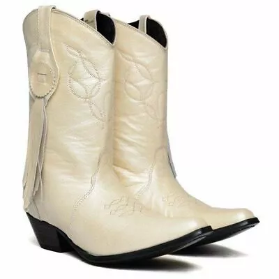 Oak Tree Farms Ivory Sahara Fringed Boot Size 6 6.5 7 8 9.5 • $49