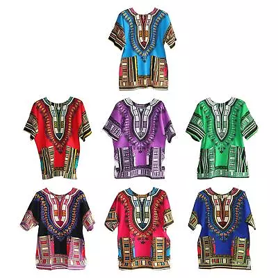 African Dashiki Shirt V Neck Classical Traditional Style Cotton Linen Blend • £13.60