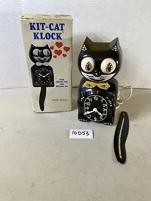 Vintage Jeweled Kit-Cat Klock Animated Clock Black Cat Working Orig Box 10D53 • $549.99