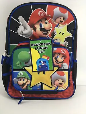 Super Mario Bros Little Boys 16  Pre School Backpack Book Bag Lunch Box SET Kids • $15.30