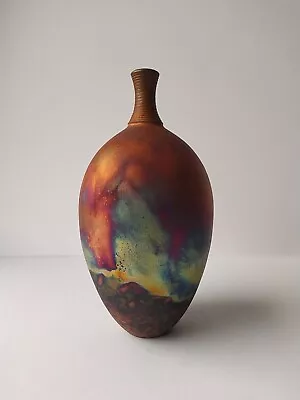Chris Hawkins Raku Copper Fired Studio Pottery Vase - 23cm Tall • £55