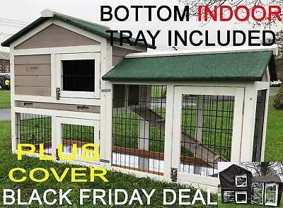 5ft Outdoor Rabbit Hutch Run 2 Two Wooden Guinea Pig Indoor Tray Cover Tray  • £174.99