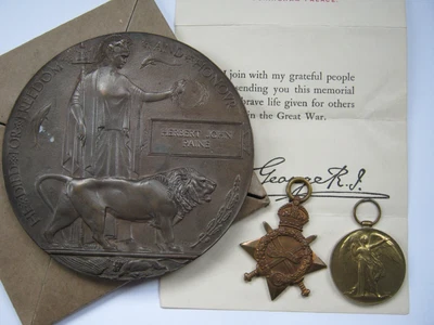 £260 • Buy WWI Great War Death Plaque 1914-15 Star And Victory Medal Sjt H J Paine E Kent R