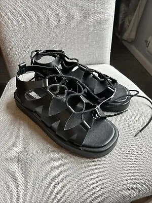 Primark Black Lace Up Flat Sandals Size 7 Nwt £10 • £10