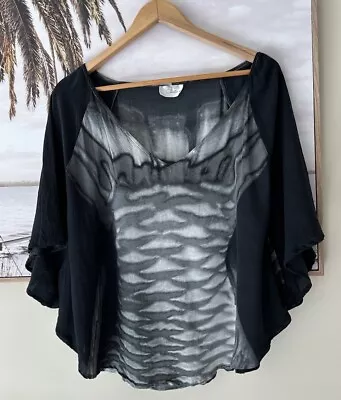 CAMILLA Black & Grey Relaxed Swing Kimono Sleeve Top Blouse Pockets Size 8-16 • $120