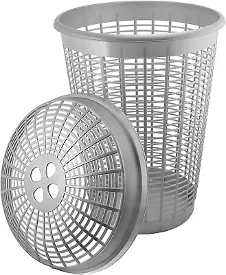 New Plastic Laundry Washing Clothes Storage Bin Basket Round Silver 50 Litre • £9.45