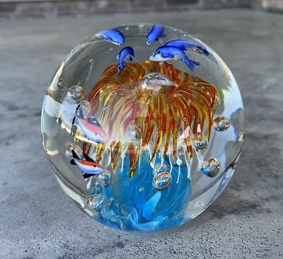 Murano Style Art Italian Glass Large Heavy Aquarium Round Paperweight Sculpture • $69.95