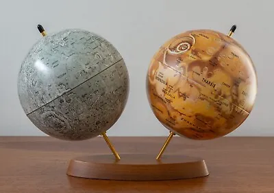 RARE Replogle Mid Century Modern Twin 6  Tin Mars And Lunar Globe Moon Danish • $300