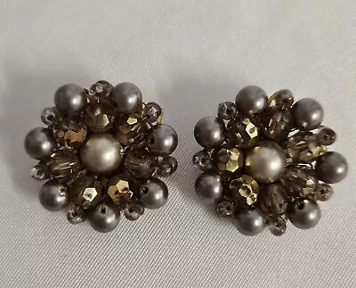 Vintage MARVELLA Beaded Clip Earrings • $2.99