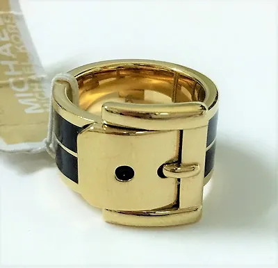 New Michael Kors Gold Tone & Black S/steel Belt Buckle Ring Size:6 & 8 Mkj2508 • $110.49