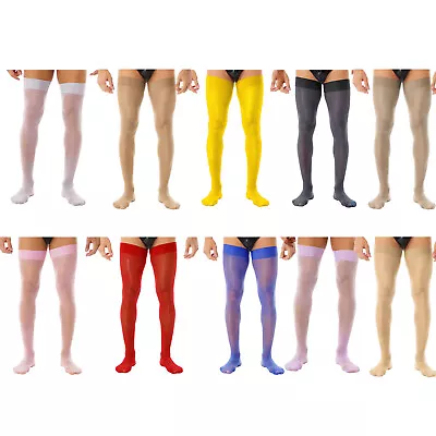 $3.51 • Buy Mens Over Knee Glossy Oil Socks Pantyhose Seamless Thin High Shaping Stockings