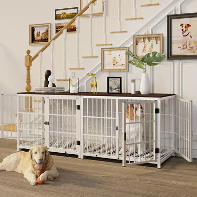 $229.90 • Buy For Large Dog DIY Jumbo Wood Dog Crate 3 Doors End Table Pet House Strong Iron