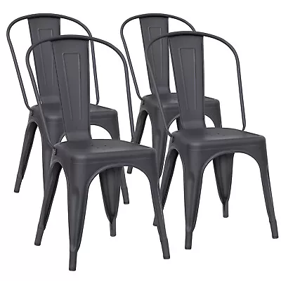 Set Of 4 Dining Chairs Metal Industrial Kitchen Chair Stackable Tolix Seat Black • $114.95