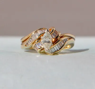 Vintage 14k Solid Gold Natural Diamond Ring Cluster Swirl Channel High Quality • $549