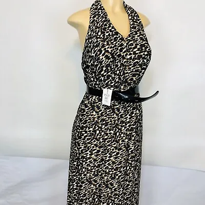 R&K Animal Print Belted Maxi Dress Women Size M Halter Sleeveless V Neck NEW $56 • $9