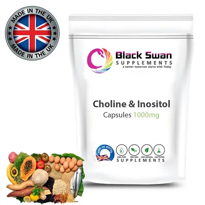 Organic Choline Inositol Capsules 1000mg Energy Booster Natural Food Supplement • £15.99