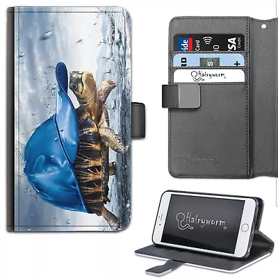 $36.30 • Buy Tortoise PU Leather Phone Case;Side Flip Phone Cover;Funny Animal/ Blue Hat