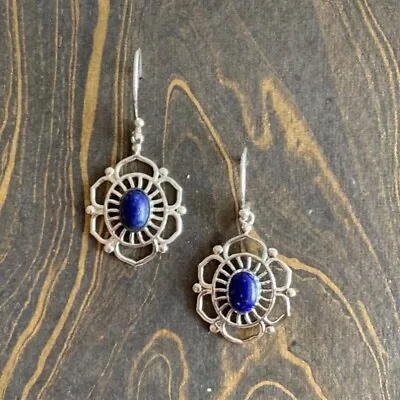 Lapis Lazuli Oval Shape Sterling 925 Silver Genuine Handmade Dangle Earrings • $13.70