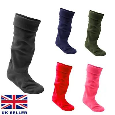 Womens Mens Ladies Fleece Wellie Wellington Boot Socks Liner Welly Warm 4-7 6-11 • £6.49