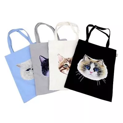 Cat Shoulder Tote Bag Canvas Cotton Standard Reusable Shopping Tote Bag • $42.30