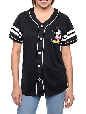 Disney Mickey Mouse Baseball Jersey Black Button Down Shirt Women's • $41.99