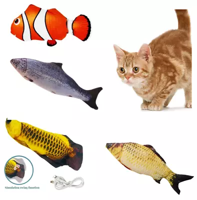 Cat Toys Moving Waggling Simulation Fish Interactive Pet Floppy Fish Kicker Toy • £6.49