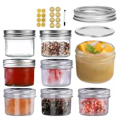 8 Pack 4oz Mini Mason Jars With Lids Wide Mouth Canning Jars For Spice Jam • $23.56