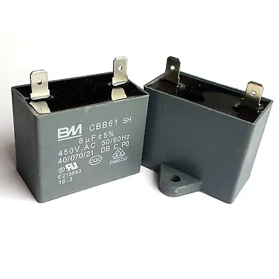 CBB61 Motor Fan Start Capacitor 8uF 450V SINGLEtop Connectors UKseller–ref:vx986 • £5.29