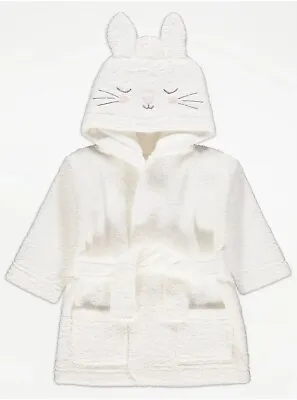 Babies Bunny Dressing Gown Baby Girls White 3D Ears Towelling Robe Wrap Gift • £9.95