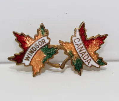 Vintage Goldtone Red Orange Green Enameled WINDSOR CANADA Maple Leaf Pin • $12.50