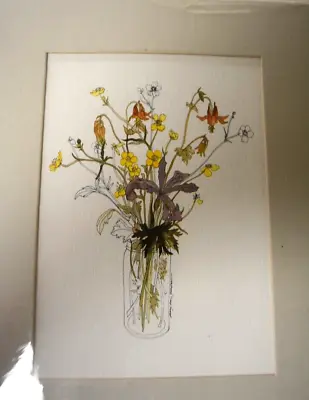 Mary Lou Goertzen Floral Lithograph Fuchsias With Iris - Vintage Porto Pub. • $16