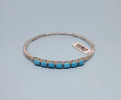 ShopLC STS Sterling Silver Turquoise Neon Apatite Hinged Bangle Bracelet ~ 8  • $45