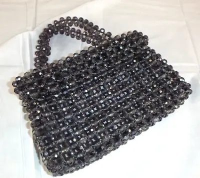 Vtg 60s Smoke Gray Plastic Faceted Bead Purse Handbag 9.5  X 6  Hong Kong • $32